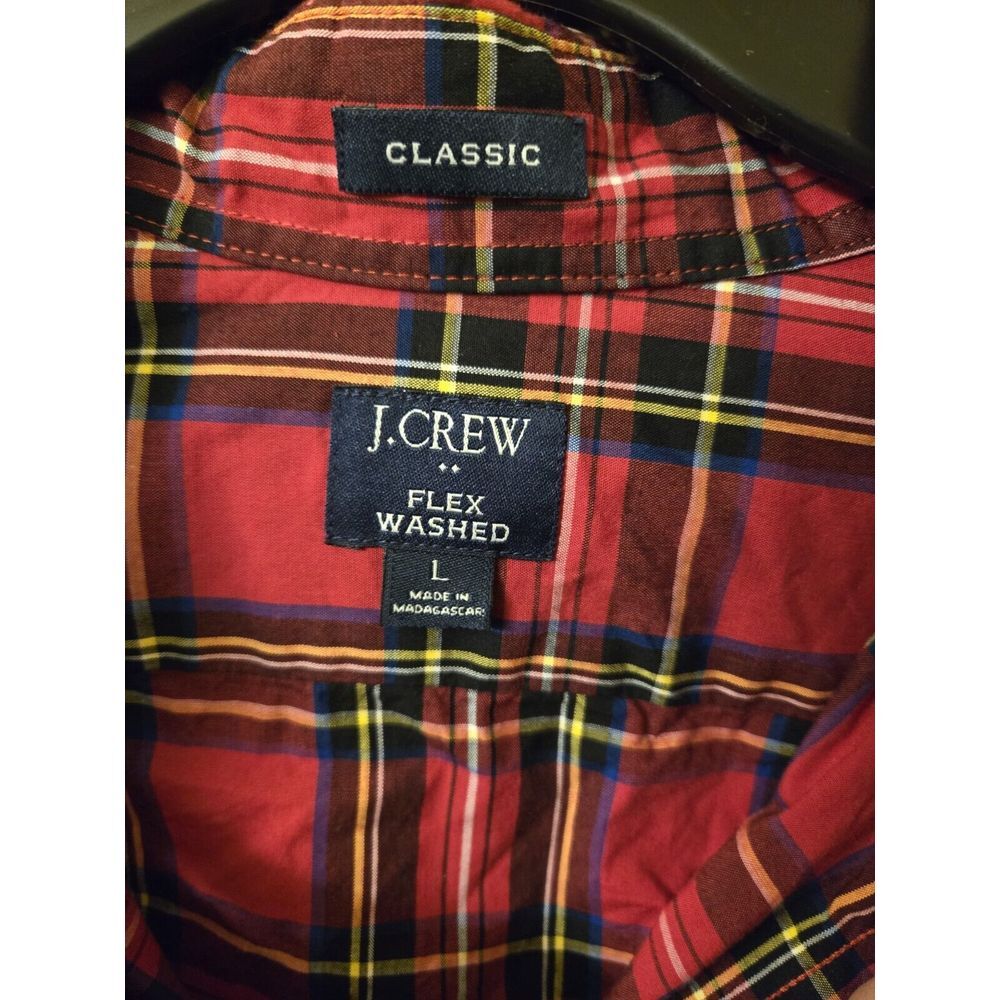 J Crew Shirt Men Large Red Plaid Long Sleeve Button Front Collared Holiday - Picture 4 of 7